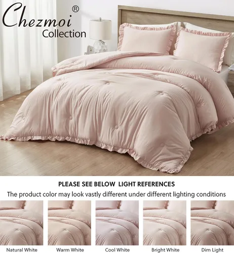 Miniatura 5 de Chezmoi Collection Nora Blush - Juego de edredón tamaño individual, 2 piezas, ligero, suave, lavado a la piedra, con volantes, ropa de cama Shabby
