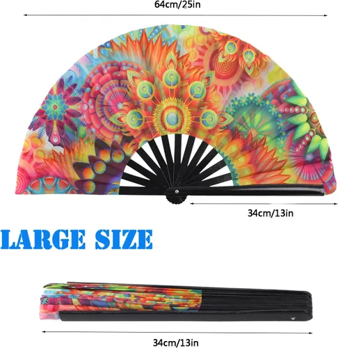 Miniatura 2 de Paquete de 2 ventiladores de mano plegables grandes para hombres/mujeres, ventilador de mano Rave Clack para baile, fiesta de discoteca, playa