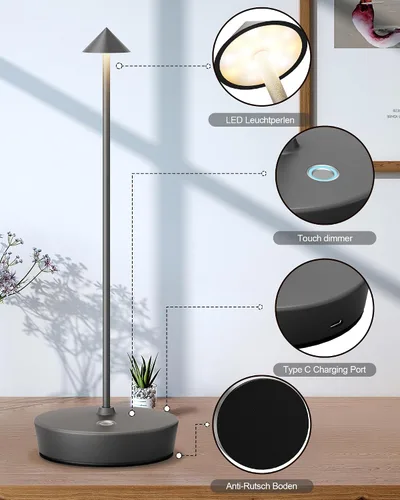 Miniatura 6 de Lámparas de mesa inalámbricas recargables, 6000 mAh, funciona con pilas, lámpara de escritorio LED para exteriores, impermeable, portátil, táctil