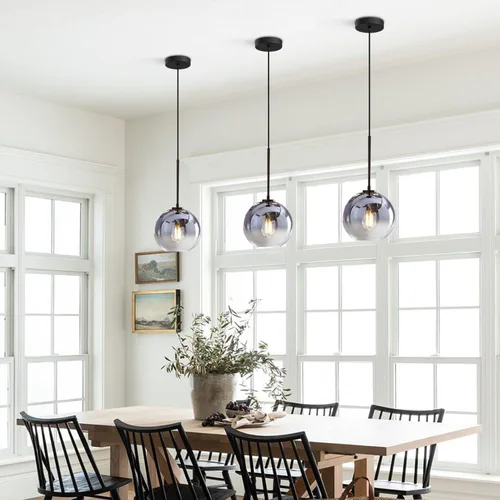 Miniatura 5 de KCO Lighting Globo Colgante Moderno Negro Luz Colgante de Techo de Vidrio Mercurio Luz Colgante de Cocina Plateada de Mediados de Siglo Iluminación
