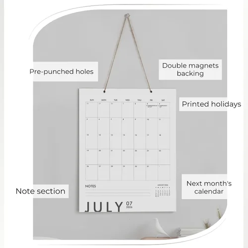 Miniatura 7 de Calendario magnético vertical en blanco y negro para refrigerador 2026-2027, 13.5 x 11 pulgadas, calendario minimalista de 18 meses para nevera