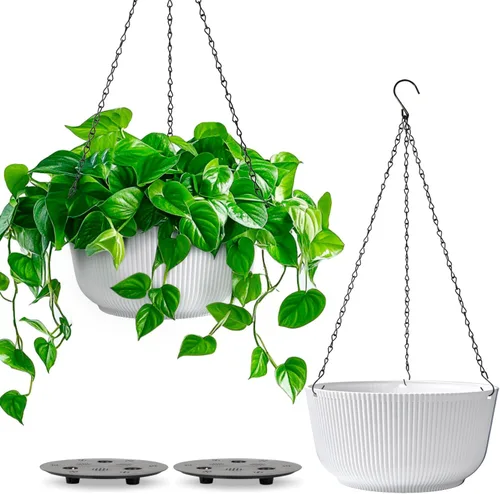 Miniatura 12 de T4U Macetas colgantes de 8 pulgadas para plantas de interior y exterior, juego de 2 macetas auto-regantes con agujero de drenaje, tapón y cadena