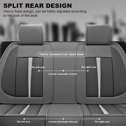Miniatura 7 de ASLONG 5 piezas 2025 Fundas para asientos delanteros y traseros de auto, accesorios para el interior del auto con cuero Nappa resistente al agua Gris