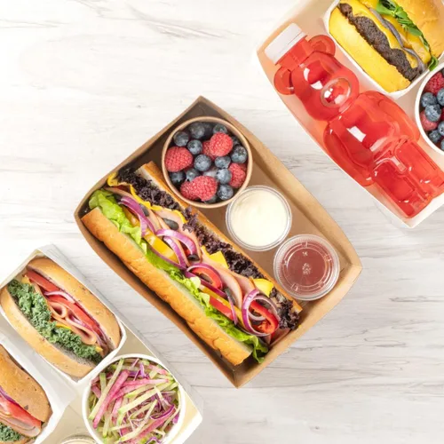 Miniatura 10 de Restaurantware Bio Tek - Bandejas de hamburguesas de 8.4 x 6 x 3.5 pulgadas, 100 bandejas de papel desechables para alimentos, bandejas de papel