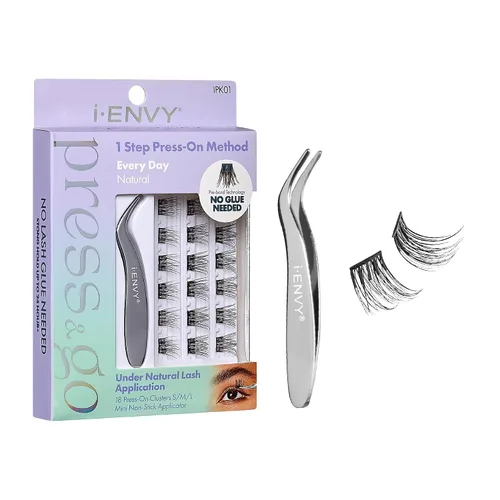 Miniatura 9 de i-ENVY Press&Go - Kit de pestañas autoadhesivas y aplicador, racimos de pestañas postizas sin pegamento, pestañas postizas de fácil aplicación, Glam
