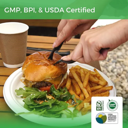 Miniatura 6 de Platos de papel, 100 % compostables, 10 pulgadas por 0.5 pulgadas de profundidad, plato desechable resistente, certificado (BPI), sin (PFAS)