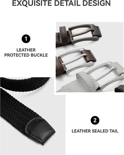 Miniatura 7 de CHAOREN Cinturón elástico para hombre, paquete de 2 - Cinturones trenzados de 1 3/8" para golf para hombres - Elástico casual para pantalones y jeans