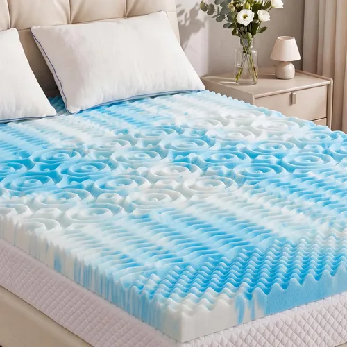 Sweetcrispy Cubrecolchón de espuma viscoelástica de 2 pulgadas, tamaño individual, con infusión de gel de 5 zonas para cama individual, sofá cama,
