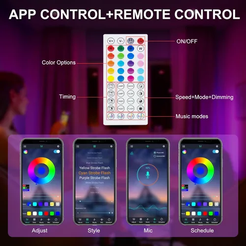 Miniatura 5 de Tiras de Luces LED, 50 pies RGB Inteligente con Sincronización Musical Bluetooth App y Control Remoto, Luces LED Alimentadas por USB para TV