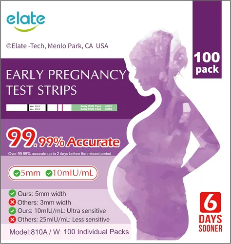 Miniatura 10 de Elate Tiras de prueba de embarazo, 20 unidades, prueba de detección temprana HCG, alta sensibilidad, resultados precisos del 99.99%, kit de prueba