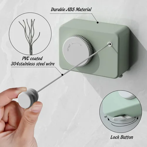 Miniatura 3 de Tendedero retráctil para interiores, línea de ropa que no se hunde que se retrae al aire libre, juego de línea de ropa montada en la pared