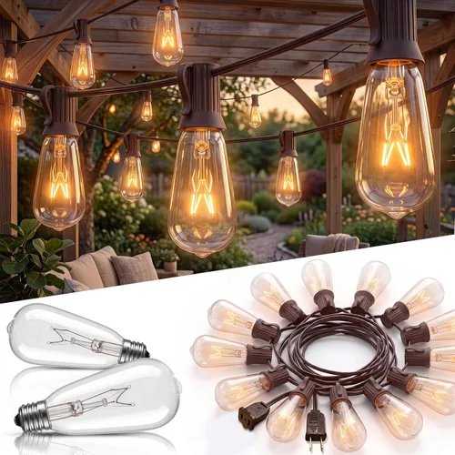 GOOTHY - Juego de luces de cadena para exteriores de 10 pies con 11 bombillas Edison transparentes (1 de repuesto) - Base C9/E17, luces de patio