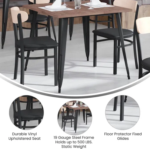 Miniatura 4 de Flash Furniture Wright - Silla de comedor comercial, respaldo de madera con acabado de abedul natural, asiento de vinilo negro, 500 libras