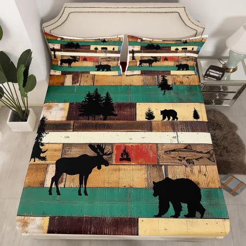 Miniatura 13 de Erosebridal Happy Camping - Sábana bajera ajustable individual para niños, diseño de animales del bosque del bosque, para bebés, niños y niñas