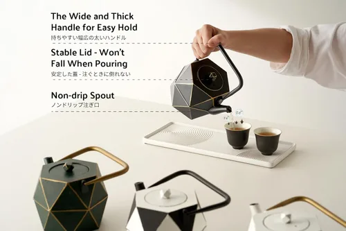 Miniatura 5 de Toptier Tetera de Hierro Fundido, Tetera de Té Japonesa de Hierro Fundido Segura para Estufa, Tetera de Diseño de Diamante con Infusor Removible