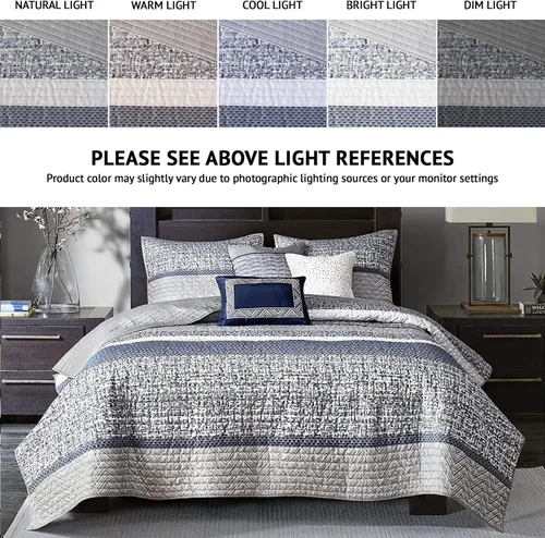 Miniatura 2 de Madison Park Juego de edredón Queen de jacquard lustroso y purpurina, conjunto de cubrecama para cama tamaño Queen – para todas las estaciones