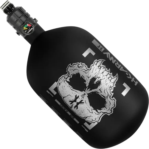 HK Army HPA Paintball Tank - Tanque de aire comprimido ligero Pro Alpha Air de fibra de carbono PRO Reg 4500psi 68ci - Aleación Negro Plata
