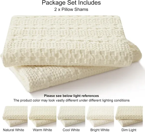 Miniatura 4 de PHF Fundas de almohada con tejido de gofre de 24" x 24", paquete de 2, funda de almohada cuadrada 100% algodón para decoración de ropa de cama, sin