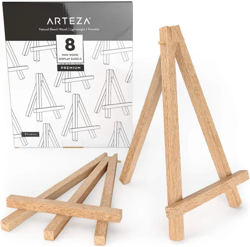 ARTEZA Mini caballete de madera, paquete de 8, 8 pulgadas, soporte de exhibición ligero de madera de haya para fotos, lienzos, tarjetas de visita