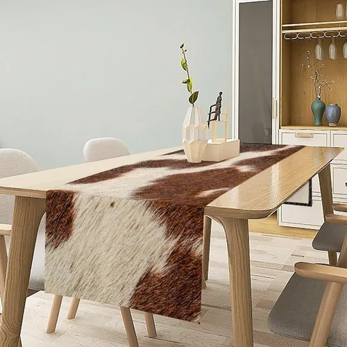 Miniatura 2 de YCness Camino de mesa con estampado de vaca, piel de vaca marrón, estilo occidental, decoración de casa de campo para el hogar, cocina, comedor, 13
