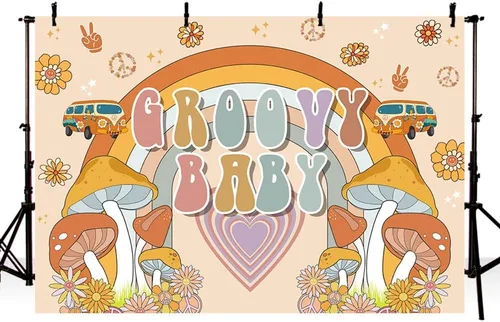 Miniatura 3 de MEHOFOND Telón de fondo de bebé Groovy de 7 x 5 pies, diseño de arco iris, retro, hippie, bohemio, niña, decoración de baby shower, amor de paz