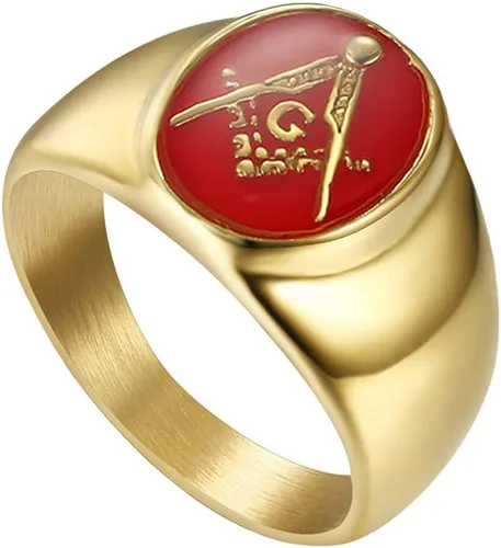IFUAQZ Anillos masónicos masones de acero inoxidable chapados en oro para hombre, correa de motociclista con sello de masón y con logotipo de G