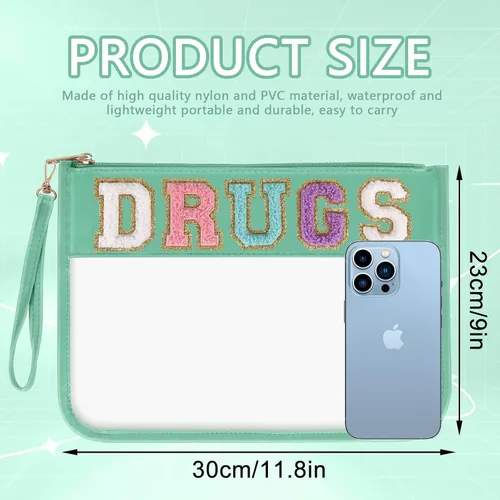 Miniatura 2 de Iqimott Bolsa de parche de felpilla con letras MEDS transparente, bolsa de maquillaje portátil de preparación para mujeres y niñas, viajes, bolsa