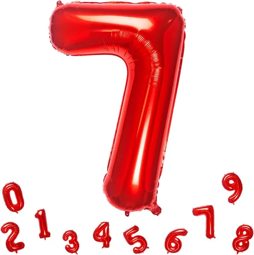 Miniatura 10 de Globos rojos de 32 pulgadas con el número 1 de aluminio para decoración de fiesta de cumpleaños (globo rojo número 1)