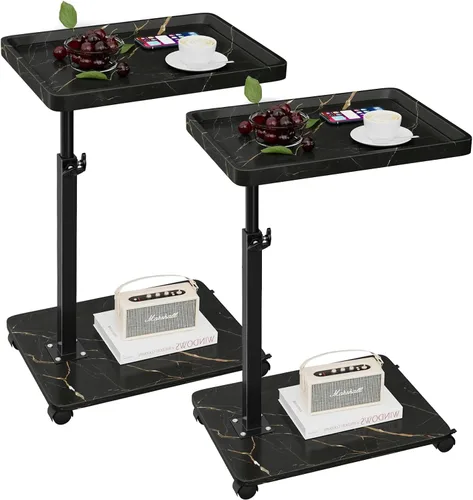 Miniatura 11 de Mesa auxiliar de mesa C de altura ajustable, bandeja de TV giratoria de 360° para espacios pequeños, mesas de sofá que se deslizan debajo, mesas