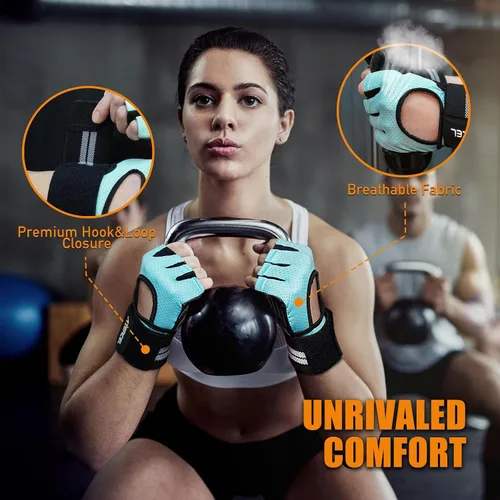 Miniatura 3 de ATERCEL Guantes de entrenamiento transpirables con soporte de muñeca para gimnasio, ejercicio, dominadas, súper ligeros para hombres y mujeres