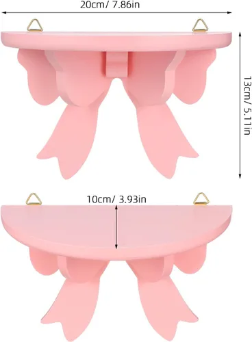 Miniatura 3 de DOITOOL Estante flotante de madera de estilo nórdico, soporte de almacenamiento de pared, diseño de lazo rosa para habitación de niños, dormitorio