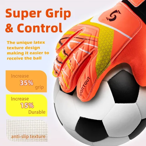 Miniatura 2 de Sportout Guantes de portero para niños, guantes de fútbol con doble protección en la muñeca y material de látex resistente al desgaste y Naranja
