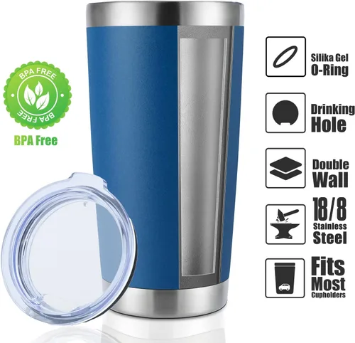 Miniatura 2 de DOMICARE Vaso de acero inoxidable de 20 onzas a granel con tapa, taza de viaje aislada al vacío de doble pared, taza de café con recubrimiento