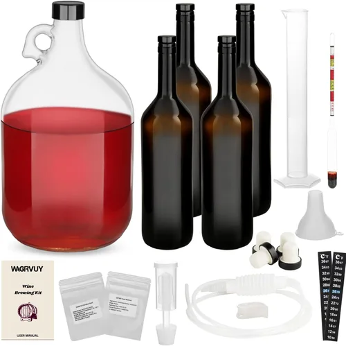 Kit de elaboración de vino para elaboración de cerveza casera: juego completo de inicio de preparación de jugo de uva para principiantes, tarro de