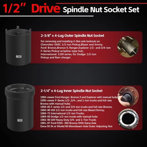 Miniatura 4 de Kit de Herramientas de Llaves de Tuerca de Husillo 5 Piezas Juego de Llaves de Tuerca de Bloqueo de Cubo de Eje 1/2" Drive Extractor Instalador