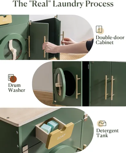 Miniatura 3 de ROBUD Cocina de juego para niños, lavadora multifunción de madera para niños, juego de cocina para niños, lavadora de juguetes de cocina