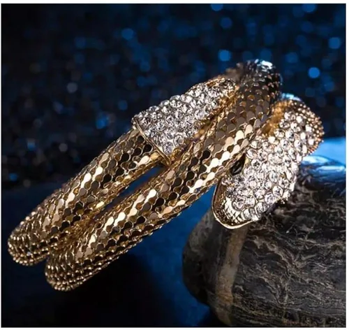 Miniatura 2 de The Unusual Store - Pulsera de serpiente de bobina hueca con construcción metálica, patrón de reptiles Joyería para mujer