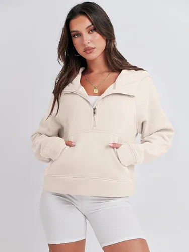 Miniatura 3 de ANRABESS Sudaderas con capucha corta con media cremallera para mujer, sudadera de forro polar con cremallera de un cuarto, ropa de invierno 2023