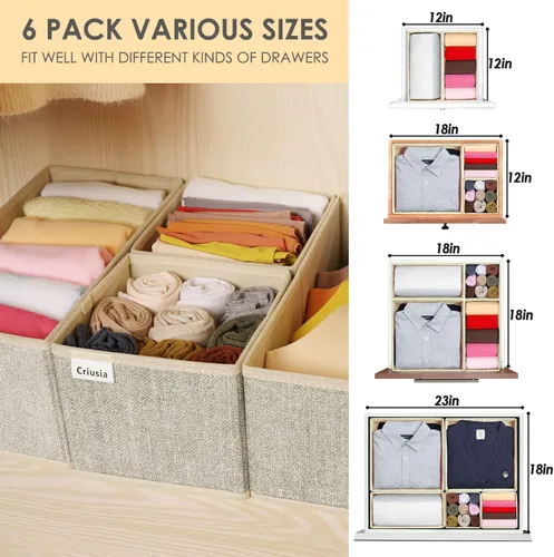 Miniatura 3 de Criusia Organizador de cajones para ropa interior, juego de 6 organizadores plegables de cajones de ropa interior y separadores de armario, caja