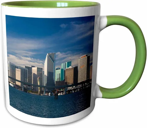 Miniatura 7 de 3dRose USA, Florida, Miami, city skyline from Watson Island, morning. 11oz Two-Tone Black Mug