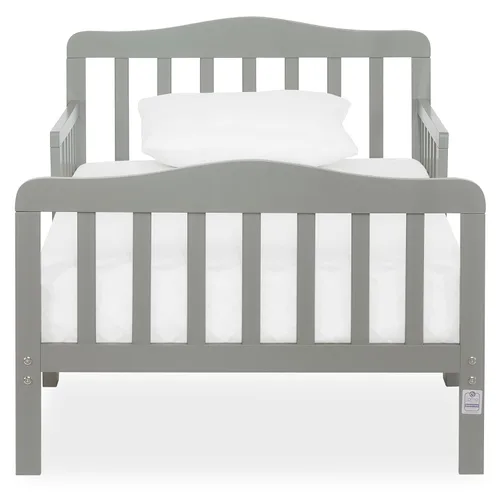 Miniatura 2 de Dream On Me Cama para niños pequeños de diseño clásico en gris claro, cama de madera baja al piso con rieles de seguridad, certificada GREENGUARD