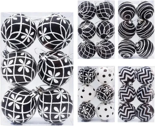 Miniatura 3 de Adornos de bola de Halloween en blanco y negro, mini decoraciones colgantes inastillables para árbol de Navidad, fiesta de vacaciones, decoración