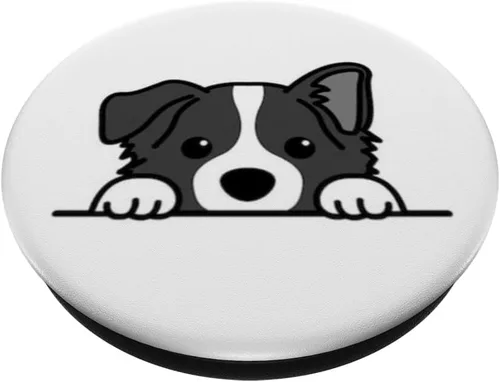 Miniatura 2 de Lindo Happy Baby Border Collie, cachorro de perro en blanco y negro PopSockets intercambiables PopGrip