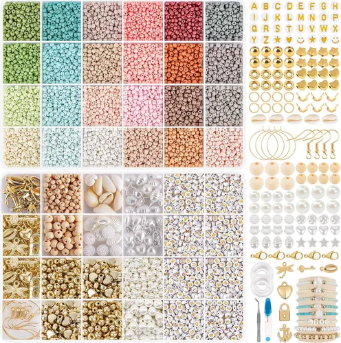 Miniatura 8 de TEXGIZRLY Cuentas de semillas de vidrio de 3 mm para hacer joyas, kit de fabricación de pulseras de amistad para niñas y adultos, kit de cuentas