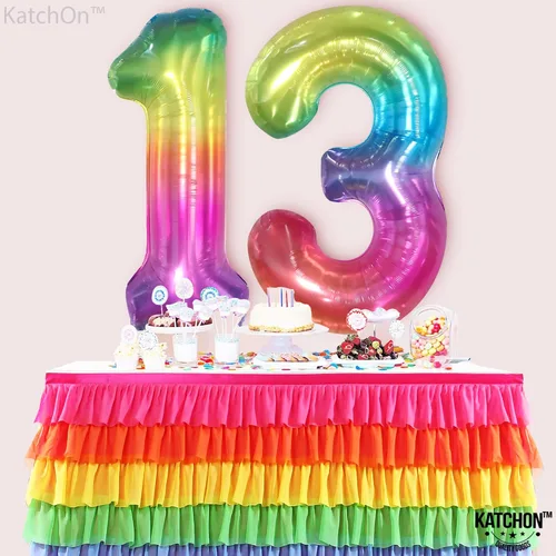 Miniatura 9 de KatchOn, Globo gigante arcoíris número 13 – 40 pulgadas Globos de cumpleaños 13 Decoraciones de cumpleaños 13 para niñas Globos de números