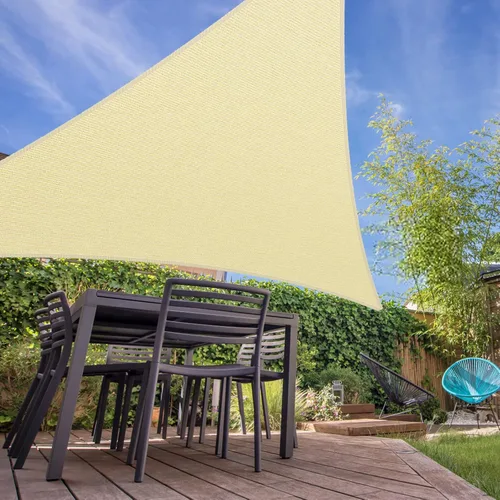 Miniatura 6 de Toldo triangular de 14 x 14 x 14 pies, toldo de tela con bloqueo UV, para patio al aire libre, jardín, 185 GSM, 95% de bloqueo UV, resistente, Beige