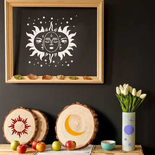 Miniatura 5 de Zubebe 9 plantillas de pared de mandala sol y luna de 11 x 11 pulgadas, plantillas de azulejos de mandala de luna, sol, flores, plantillas