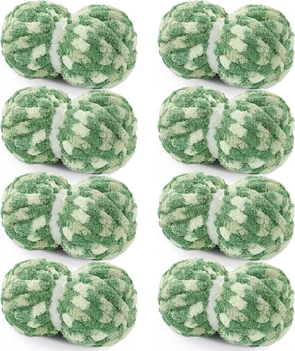 Miniatura 22 de HOMBYS Paquete de 8 hilos gruesos gigantes para tejer a ganchillo/tejer a mano, súper voluminosos, grandes, suaves, esponjosos, tie dye de felpa