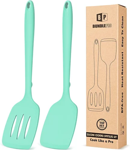 Miniatura 15 de Paquete de 2 volteadores de espátula de silicona, juego de espátulas de cocina ranuradas antiadherentes, utensilios de cocina resistentes al calor