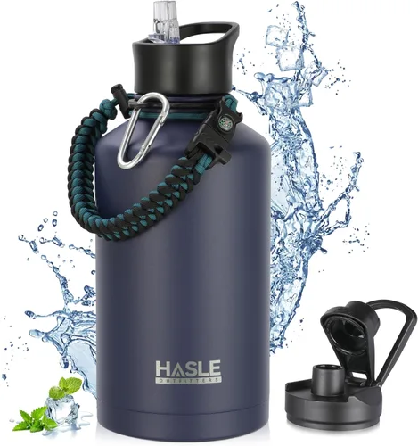 Miniatura 75 de HASLE OUTFITTERS Botella de agua aislada de 22 onzas, botella de agua de acero inoxidable de doble pared, boca ancha con tapa de popote y tapa